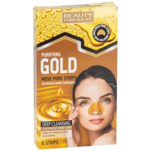 BEAUTY FORMULAS רצועות זהב לניקוי והסרת שחורים מהאף מועשרות בתמציות קולגן 6 יחידות במארז